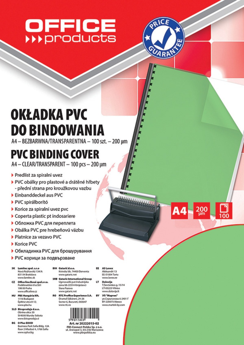 Okładki do bindowania Office Products, pvc, A4, 200mikr., 100 sztuk, zielone transparentne Okładki do bindowania Office Products, pvc, A4, 200mikr., 100 sztuk, zielone transparentne