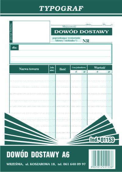 Druk dowód dostawy A6 pionowy Typograf