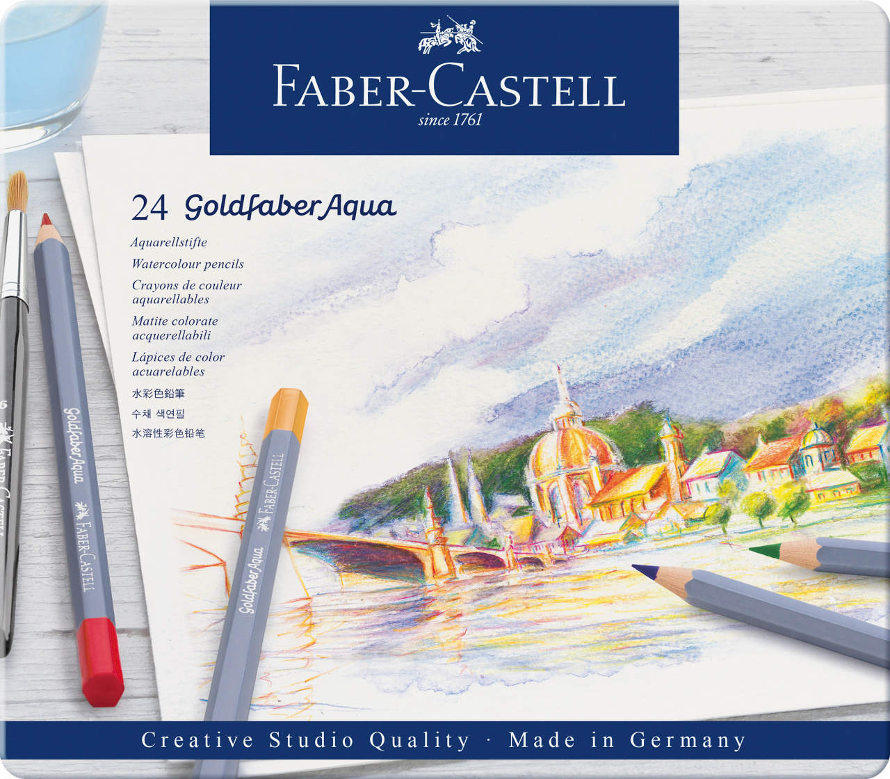 Kredki akwarelowe goldfaber aqua 24 kolory opakowanie metalowe Faber-Castell