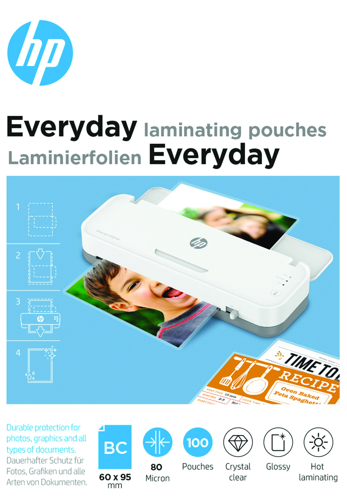 Folie laminacyjne HP everyday, business card, 80 mic, 100 szt., przezroczyste/połysk Folie laminacyjne HP everyday, business card, 80 mic, 100 szt., przezroczyste/połysk