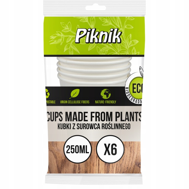 Kubki z trzciny cukrowej eko 260ml Piknik 6 szt.