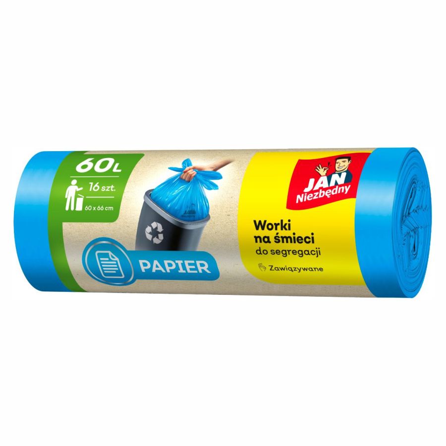 Worki na śmieci - papier, niebieskie easy-pack Jan Niezbędny 60l 16 szt. Worki na śmieci - papier, niebieskie easy-pack Jan Niezbędny 60l 16 szt.