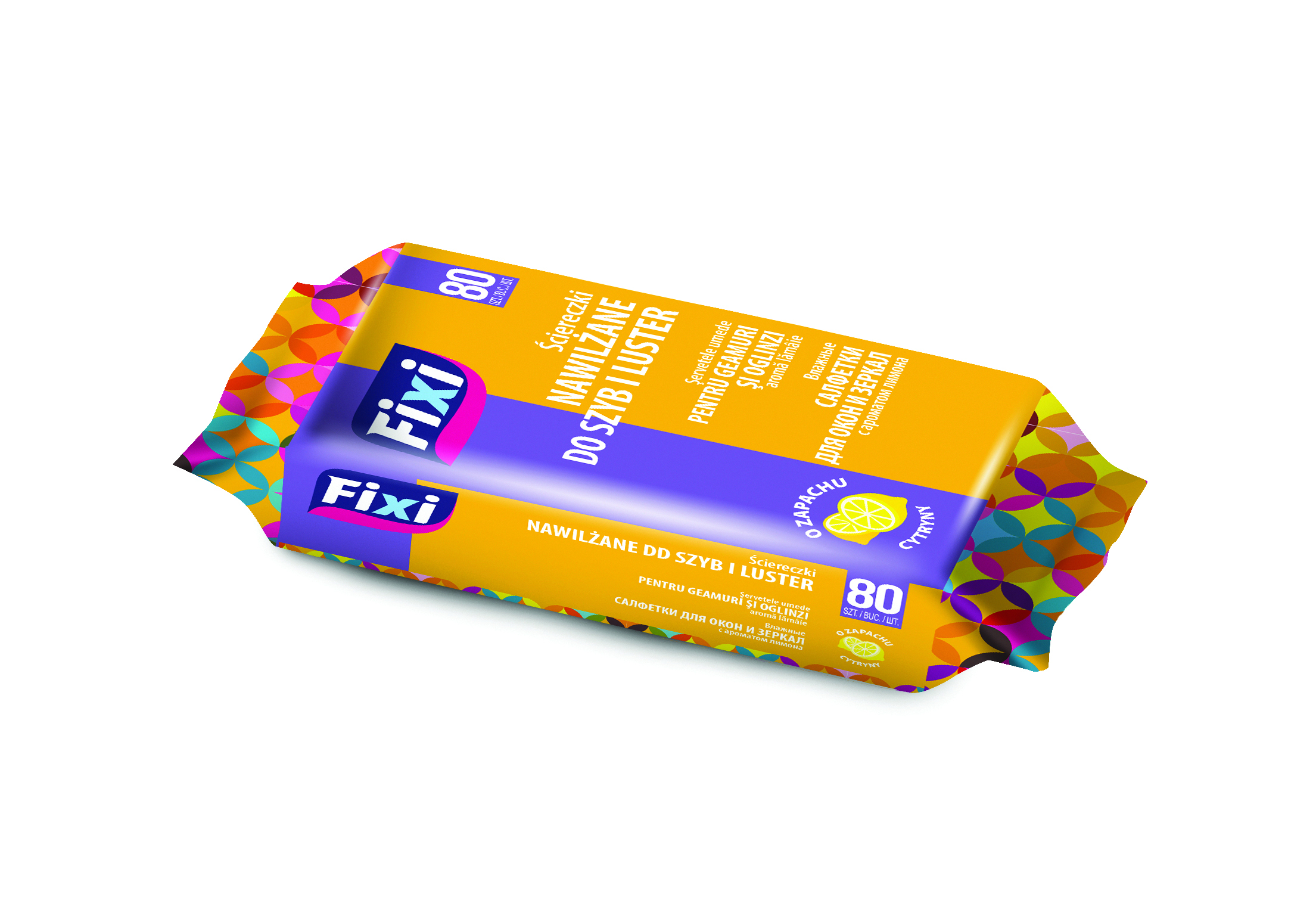 Ściereczki nawilżane fixi, do szyb i luster, o zapachu cytryny, zestaw 80 sztuk., białe | eazbiuro.pl | Kup od razu!