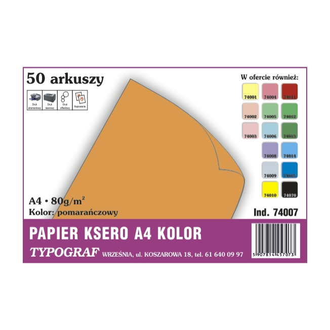 Papier ksero A4 pomarańczowy 80g/50ark