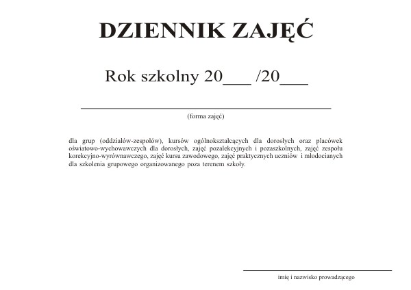Druk dziennik zajęć pozalekcyjnych i/6
