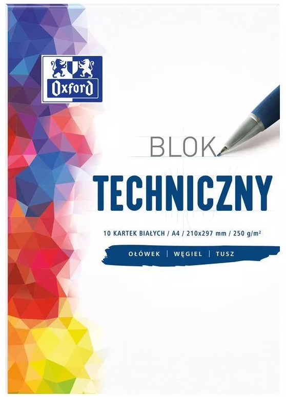 Blok techniczny Oxford A4 10 kartek 250g/m2 biały Blok techniczny Oxford A4 10 kartek 250g/m2 biały