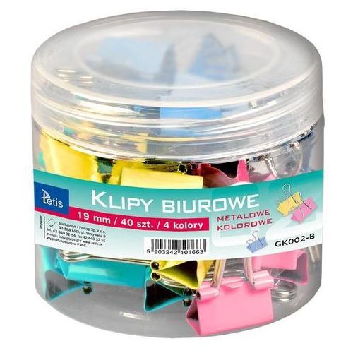 Clips 19mm 40 sztuk kolorowe tuba Clips 19mm 40 sztuk kolorowe tuba