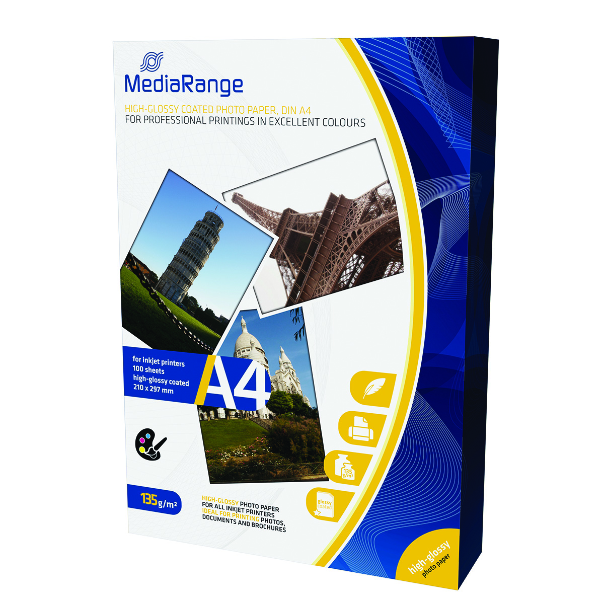 Papier fotograficzny mediarange, A4, 135gsm, błyszczący, 100ark., Papier fotograficzny mediarange, A4, 135gsm, błyszczący, 100ark.,