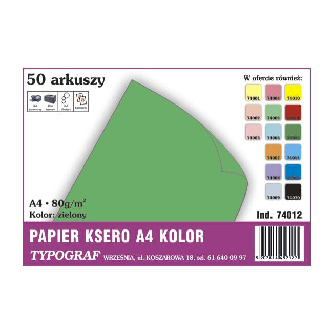 Papier ksero A4 zielony 80g/50ark