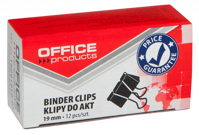 Klipy do dokumentów Office Products, 19mm, 12 sztuk, czarne Klipy do dokumentów Office Products, 19mm, 12 sztuk, czarne