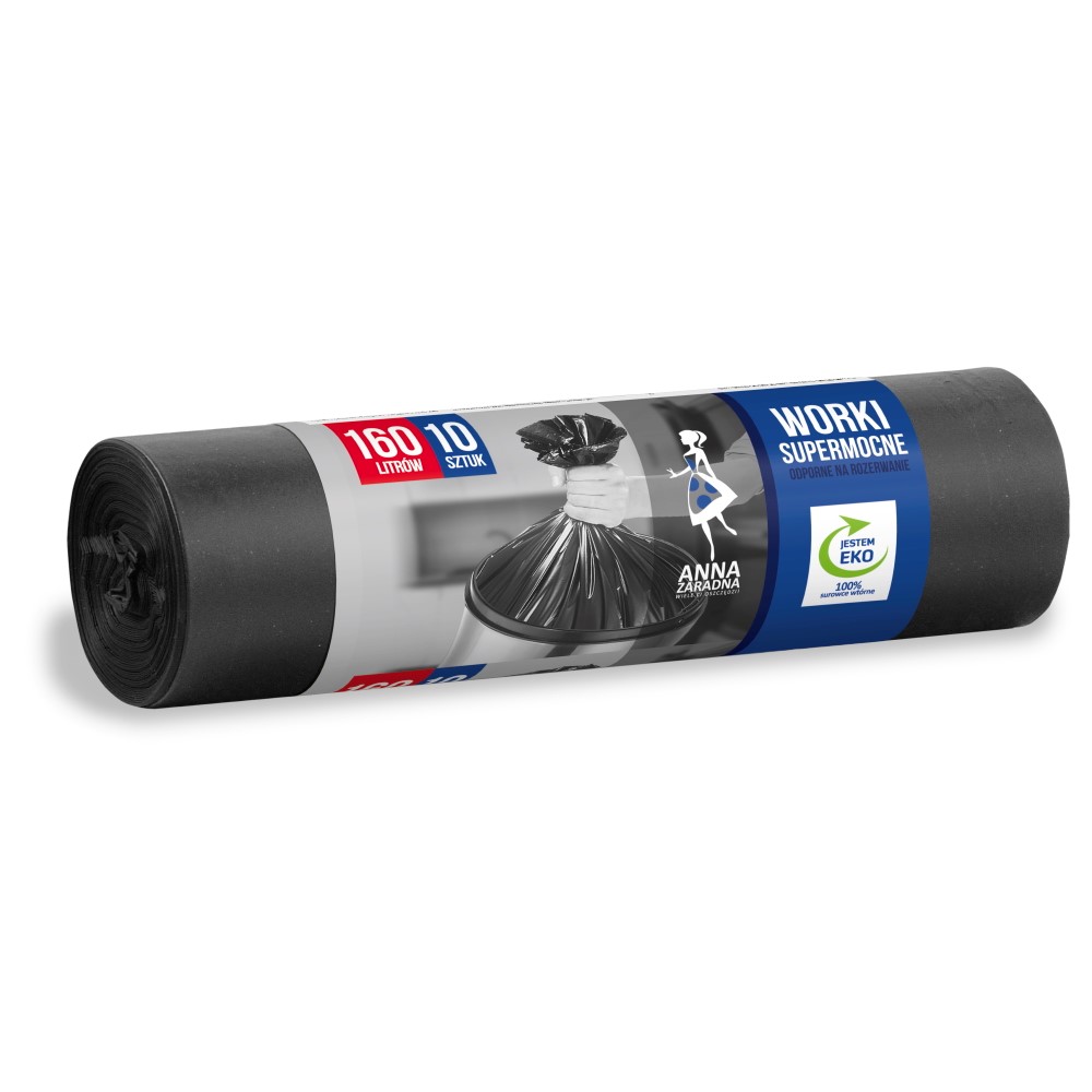 Worki na śmieci Anna Zaradna, supermocne, 160 l zestaw 10 sztuk., czarny | eazbiuro.pl | Zamów już dziś!