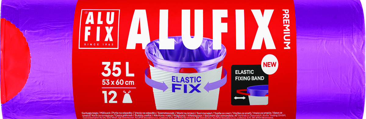 Worki na śmieci ALUFIX Elastic Fix, LDPE, 53x60cm, 35l, 12 szt., fioletowe