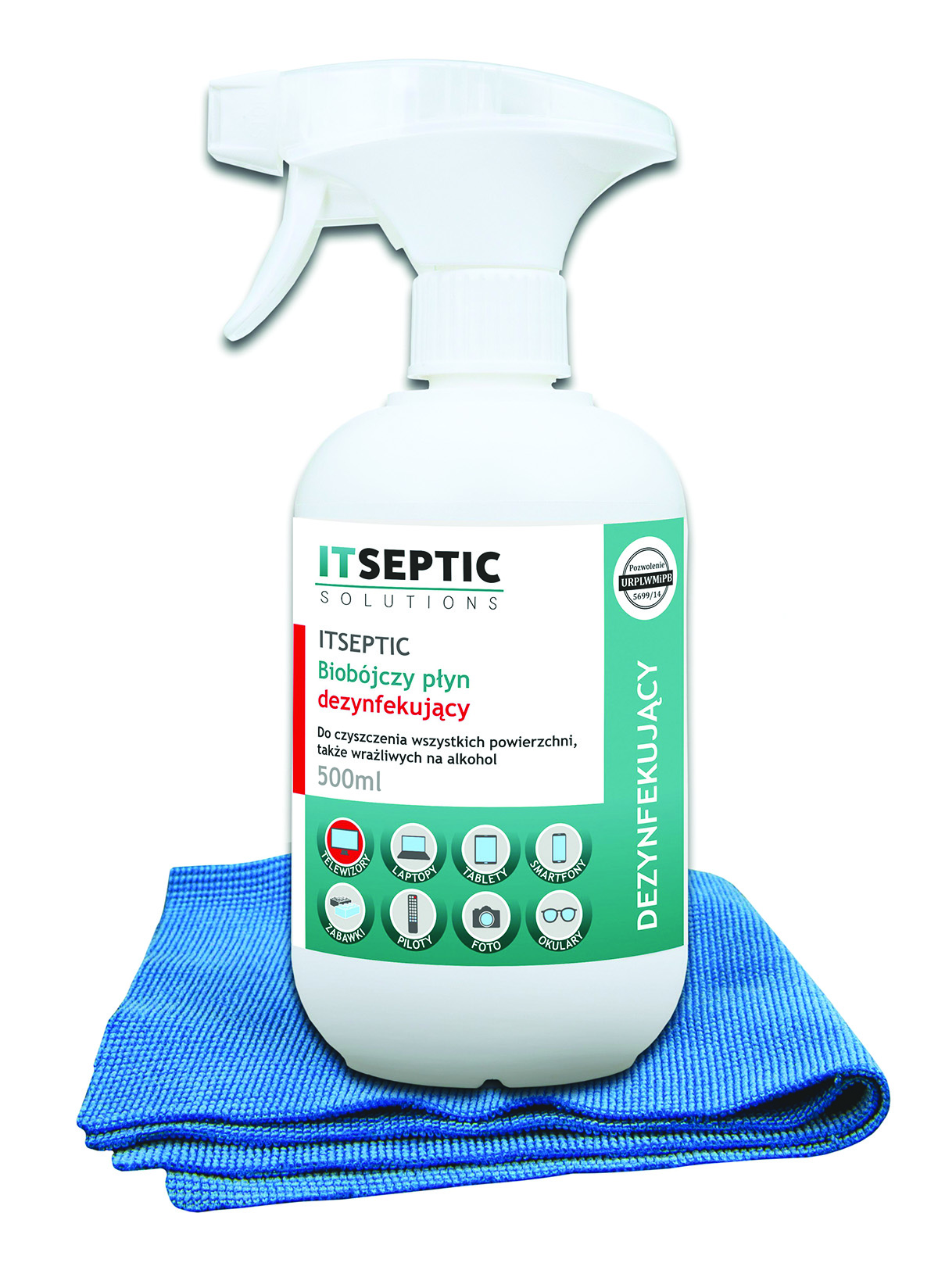 Zestaw czyszcząco-dezynfekujący itseptic, mikrofibra, płyn 500ml Zestaw czyszcząco-dezynfekujący itseptic, mikrofibra, płyn 500ml