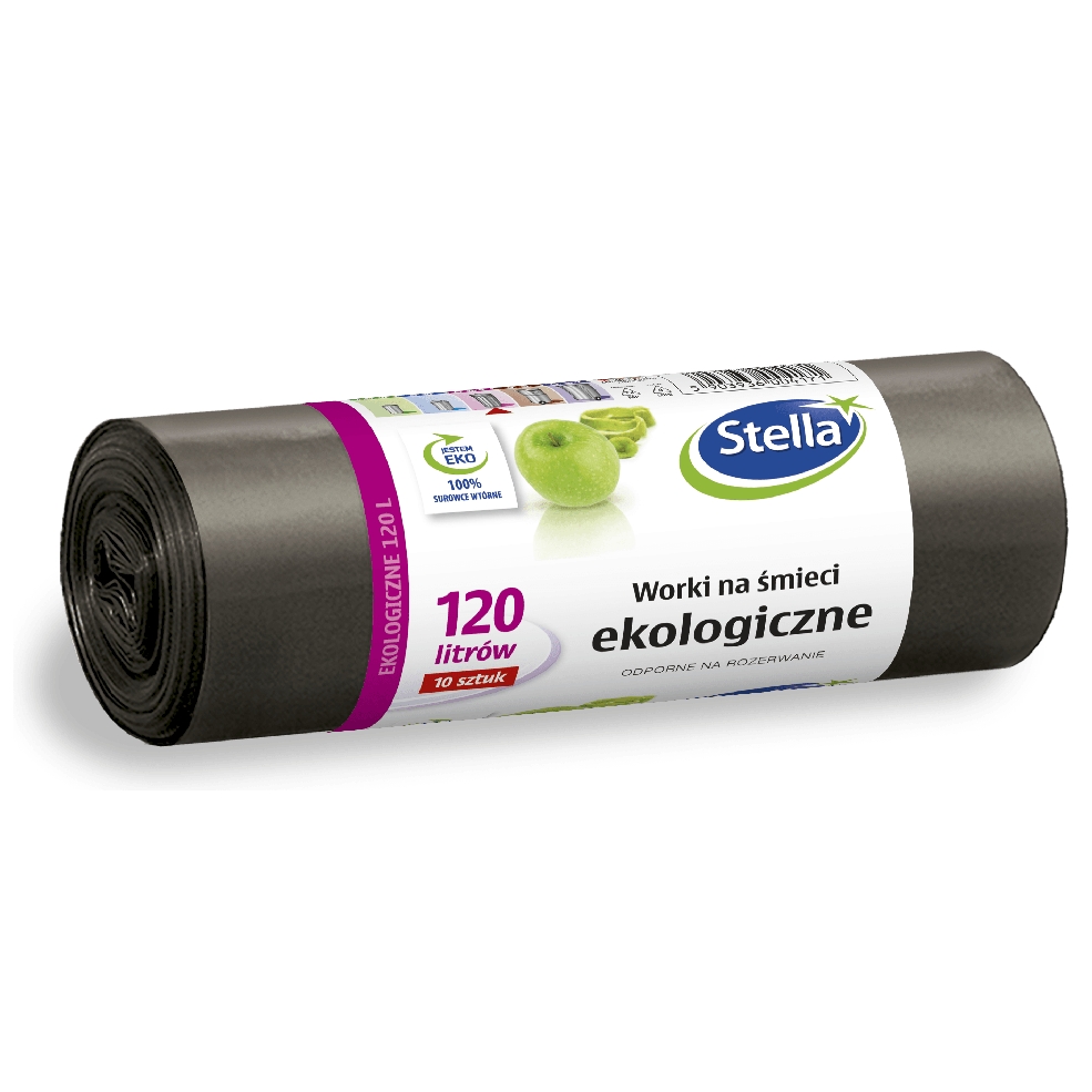 Worki na śmieci Stella, ekologiczne, 120 l, zestaw 10 sztuk., czarny | eazbiuro.pl | Kup taniej!