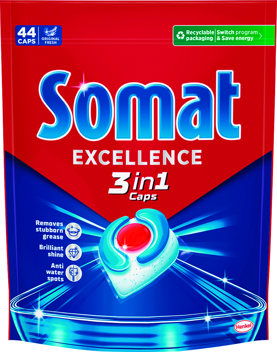 Kapsułki do zmywarki SOMAT Excellence 3w1, 44 szt., lemon