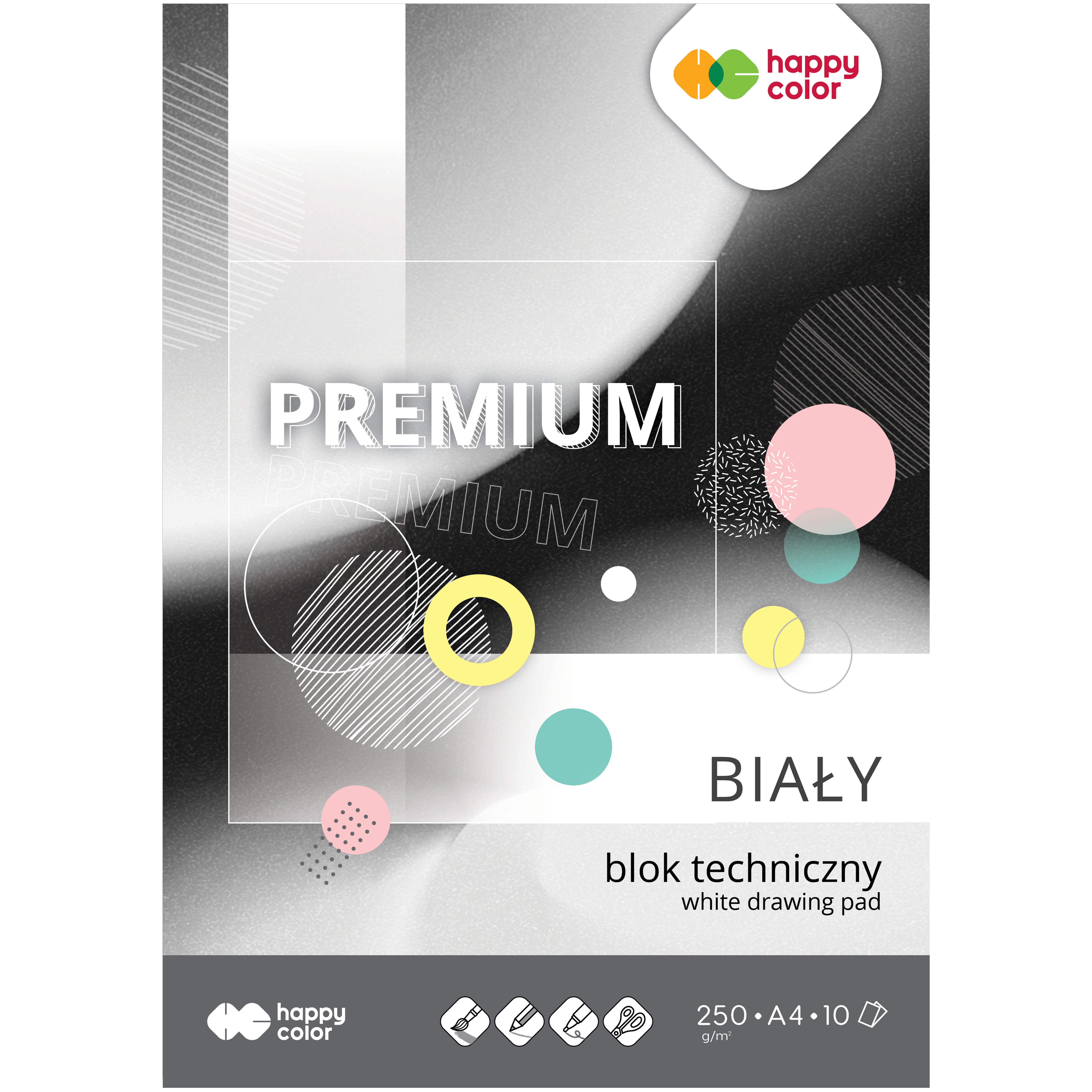 Blok techniczny premium biały A4, 250g/m2, 10 arkuszy, Happy Color