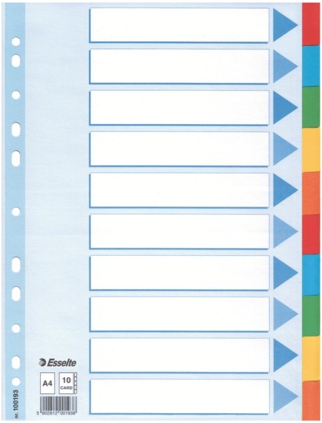 Przekładki Esselte z kolorowego kartonu, A4, wielobarwne | eazbiuro.pl | Kup z rabatem!