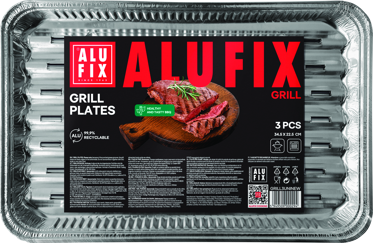 Tacki grillowe ALUFIX Fix-Grill, aluminiowe, prostokątne, 3 szt.