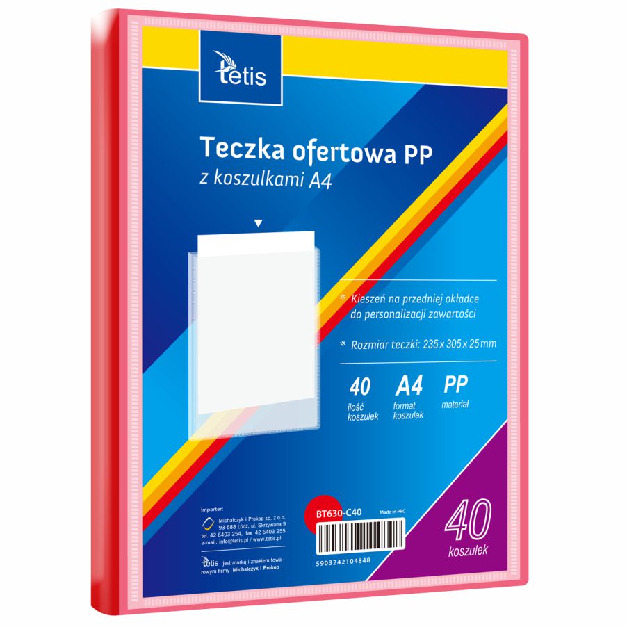 Teczka ofertowa A4 Tetis 25mm czerwona
