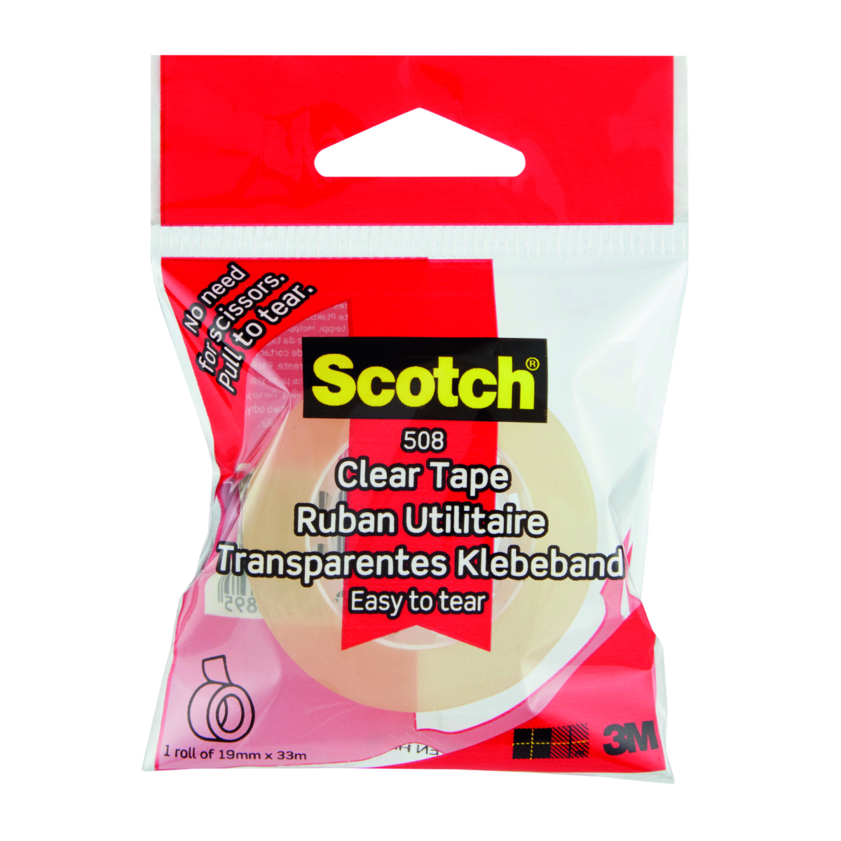 Taśma klejąca Scotch 508 19mmx33m przezroczysta żółta 8 sztuk Taśma klejąca Scotch 508 19mmx33m przezroczysta żółta 8 sztuk