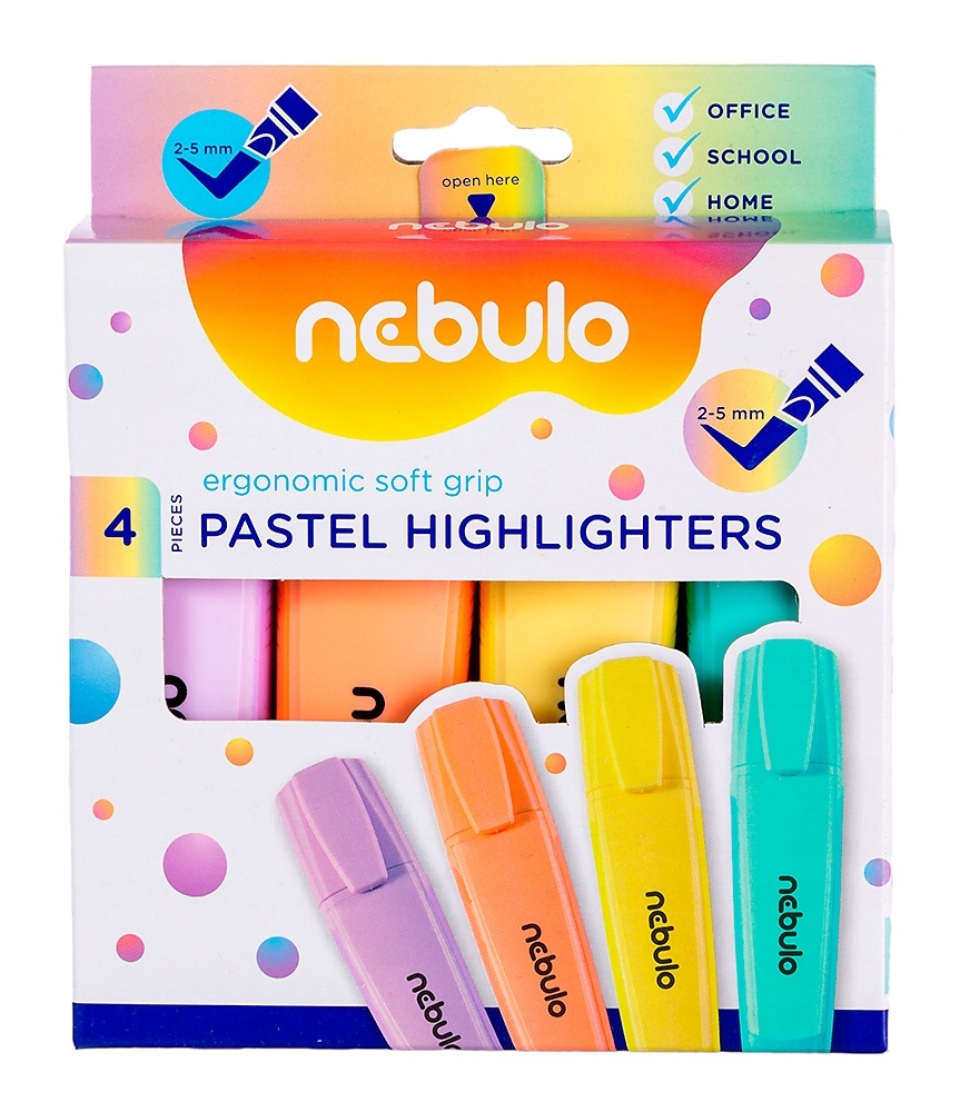 Zakreślacz zestaw 4 kolory pastelowe Nebulo
