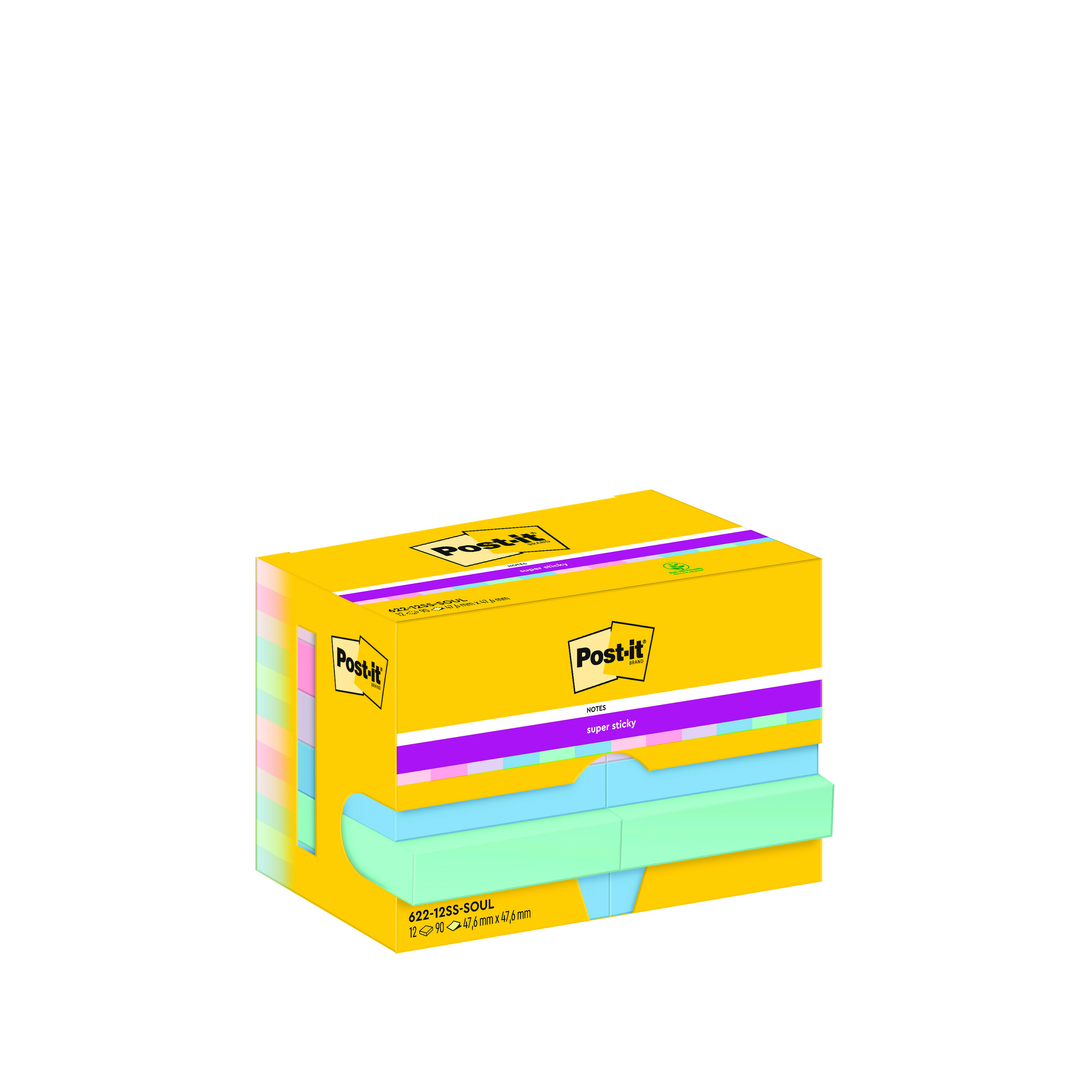 Karteczki POST-IT Super Sticky, 47,6X47,6mm, 12x90 kart., Soulful