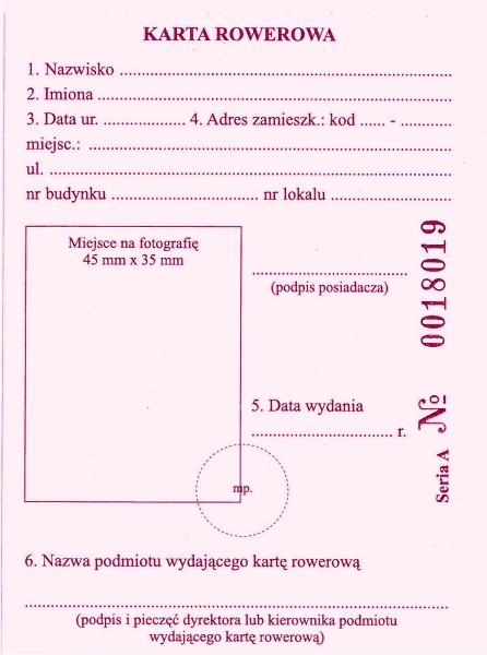 Druk szkl. karta rowerowa dla uczniow