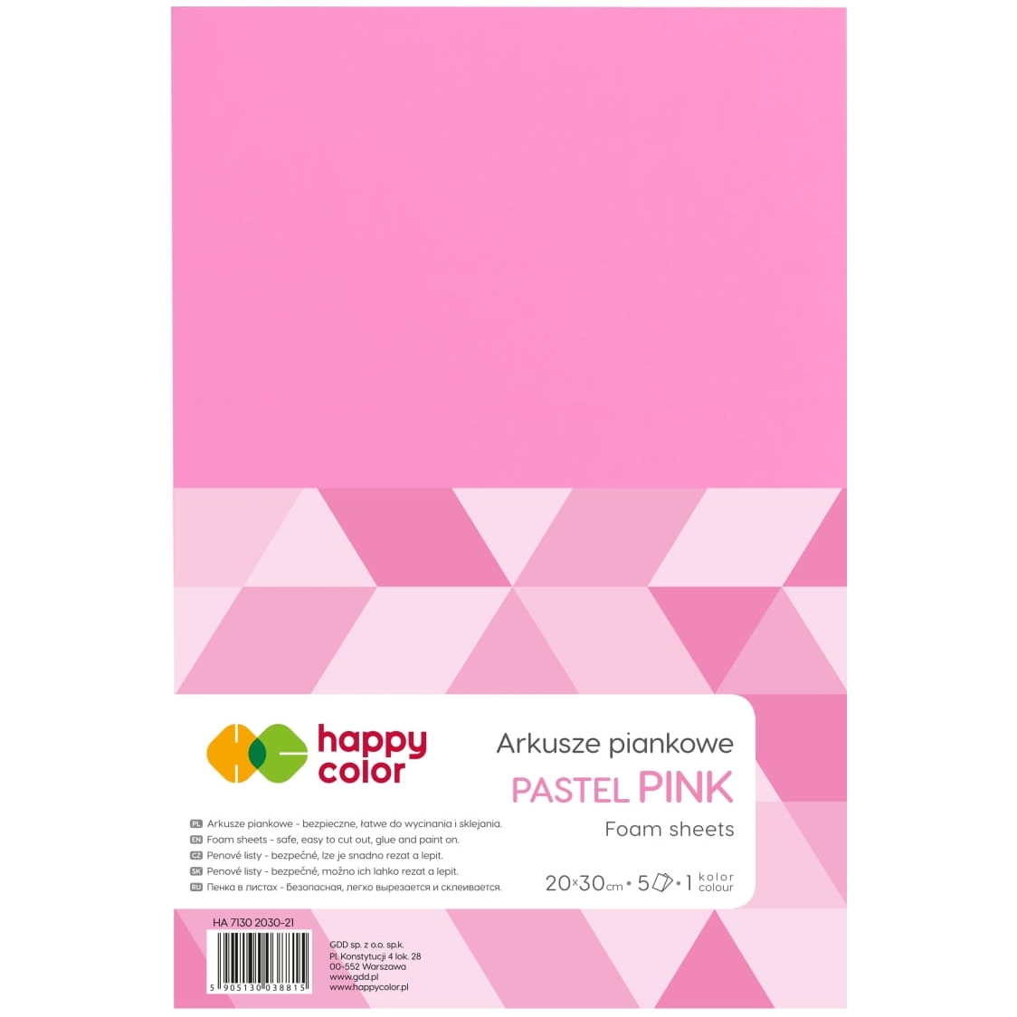 Arkusze piankowe A4, 5 sztuk, różowy pastelowy, Happy Color Arkusze piankowe A4, 5 sztuk, różowy pastelowy, Happy Color