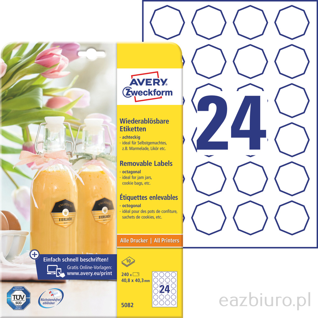 Usuwalne etykiety na przetwory Avery Zweckform, A4, 10 ark. op., 40,8 x 40,3 mm, | eazbiuro.pl | Kup w promocji!
