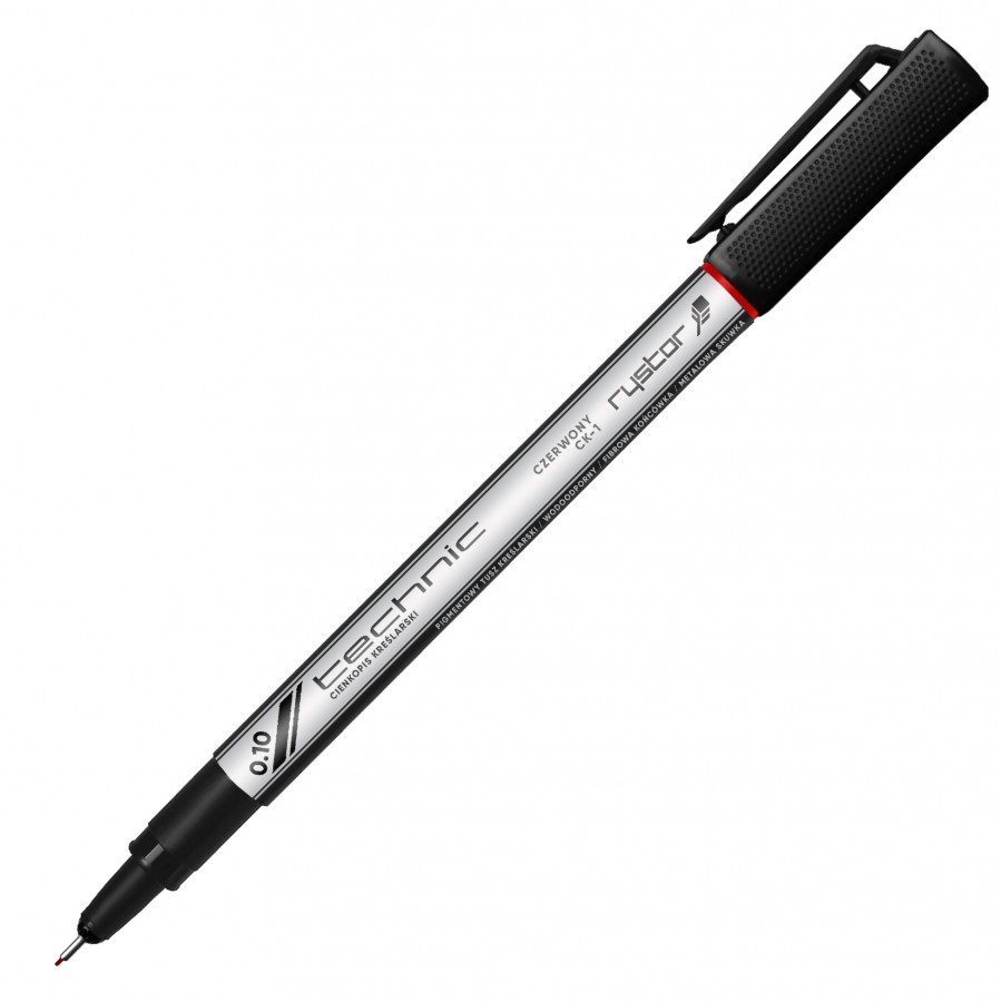 Cienkopis kreślarski technic Rystor 0,1 mm czerwony | eazbiuro.pl | Kup online!
