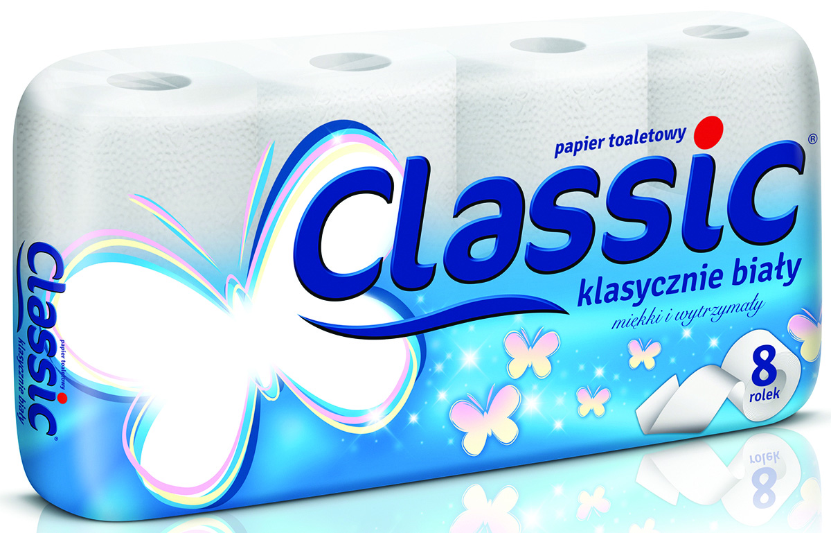 Papier toaletowy celulozowy classic, 2-warstwowy, 144 listki, 8szt., biały