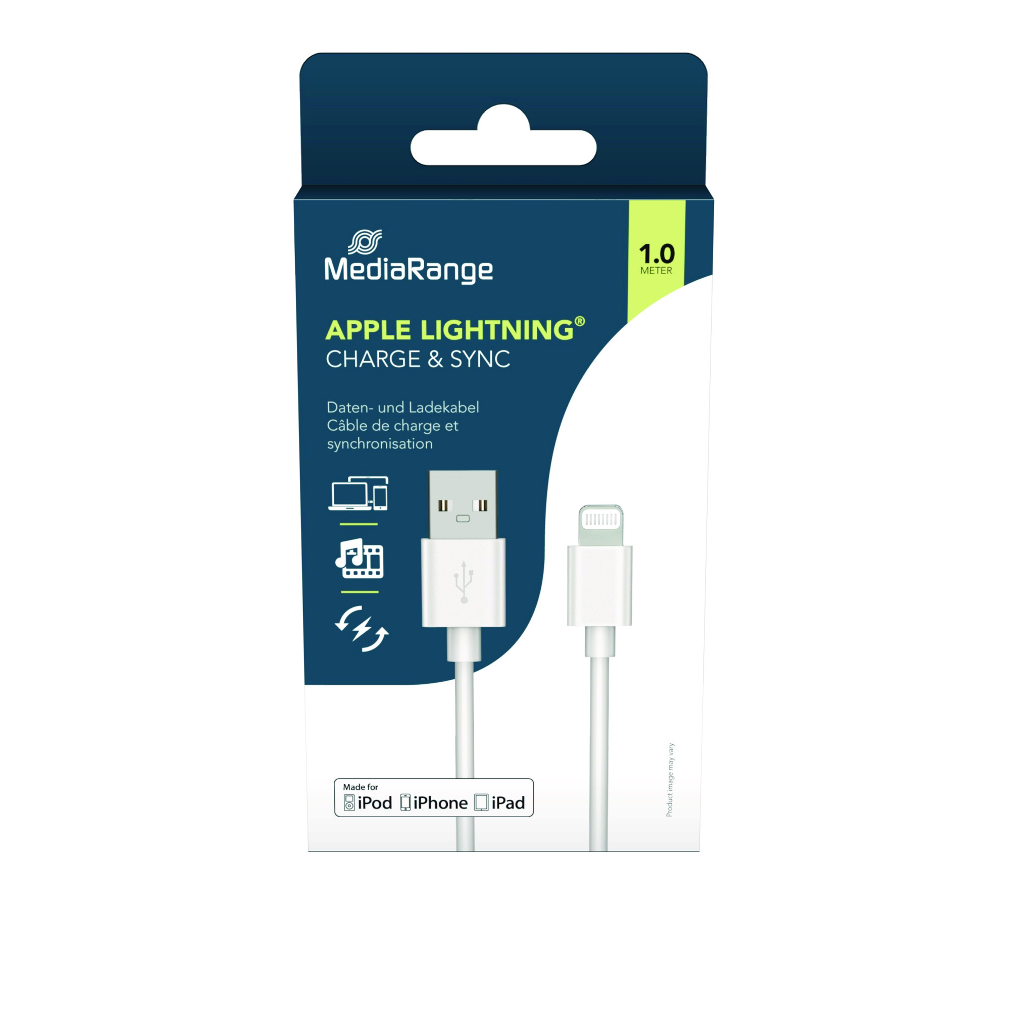 Kabel MEDIARANGE Apple Lightning, USB 2.0, 1,0m, biały