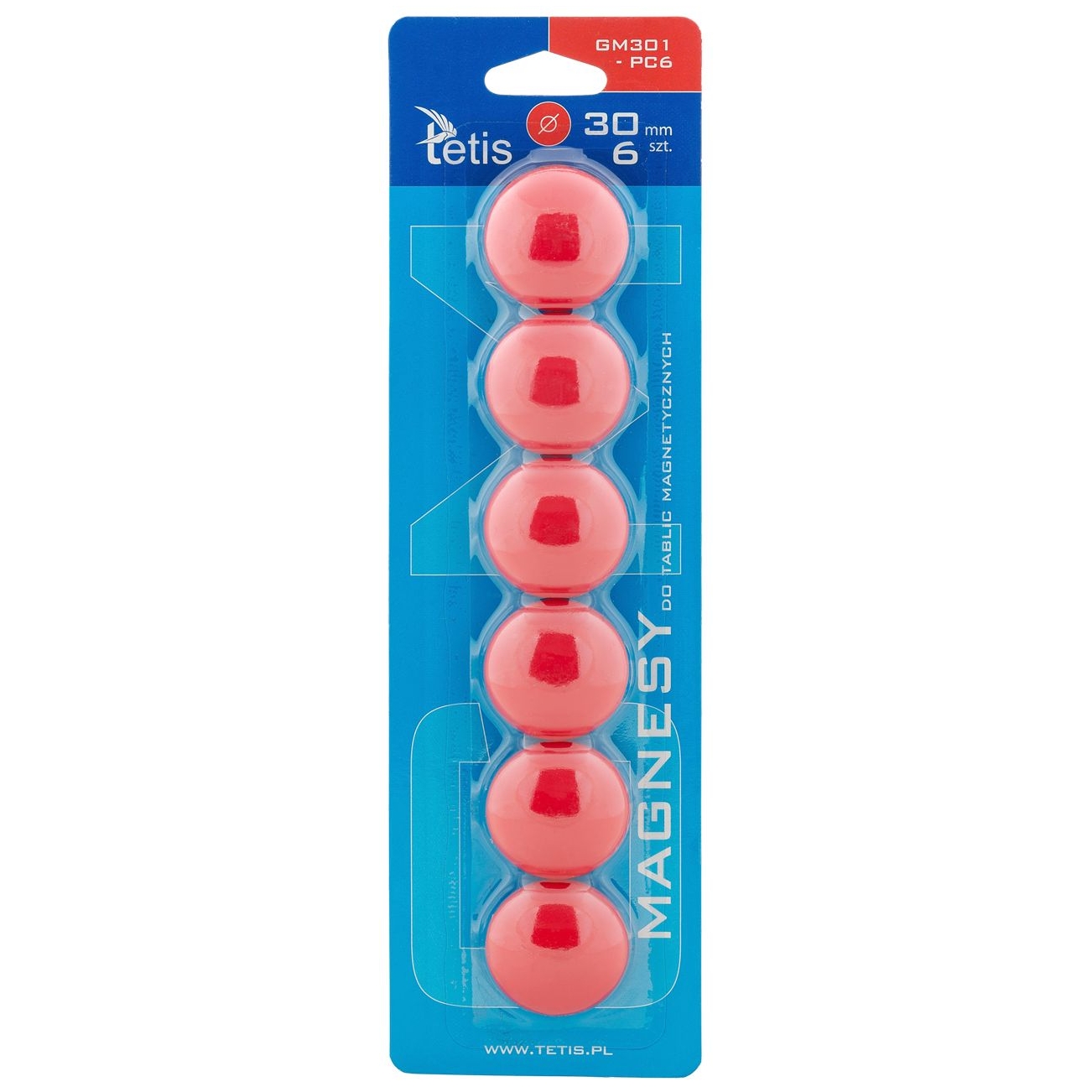 Magnesy Tetis gładkie czerwone 30 mm zestaw 6 sztuk | eazbiuro.pl | Nie czekaj!