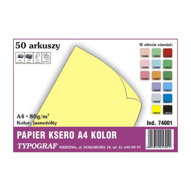 Papier ksero A4 jasnożółty 80g/50ark