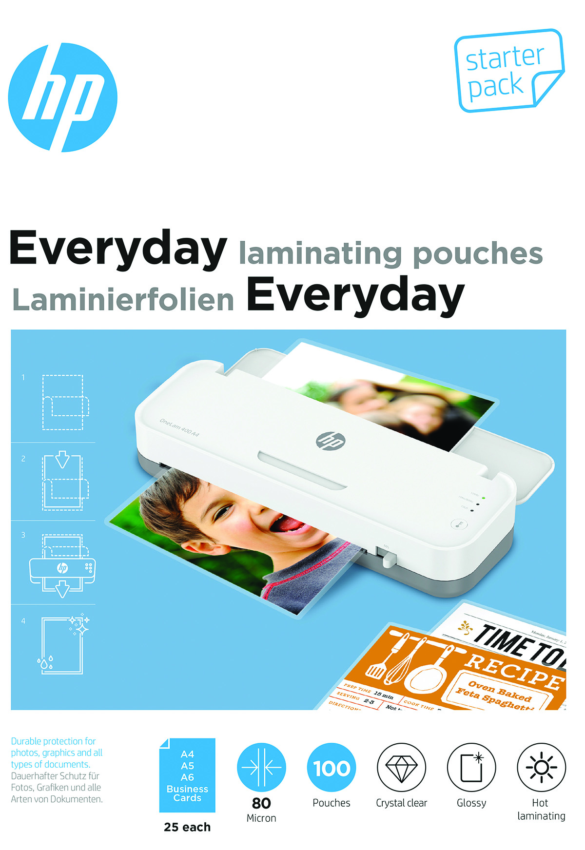 Folie laminacyjne HP everyday, 25 x (A4, A5, A6, b-card), 80 mic, 100 szt., przezroczyste/połysk