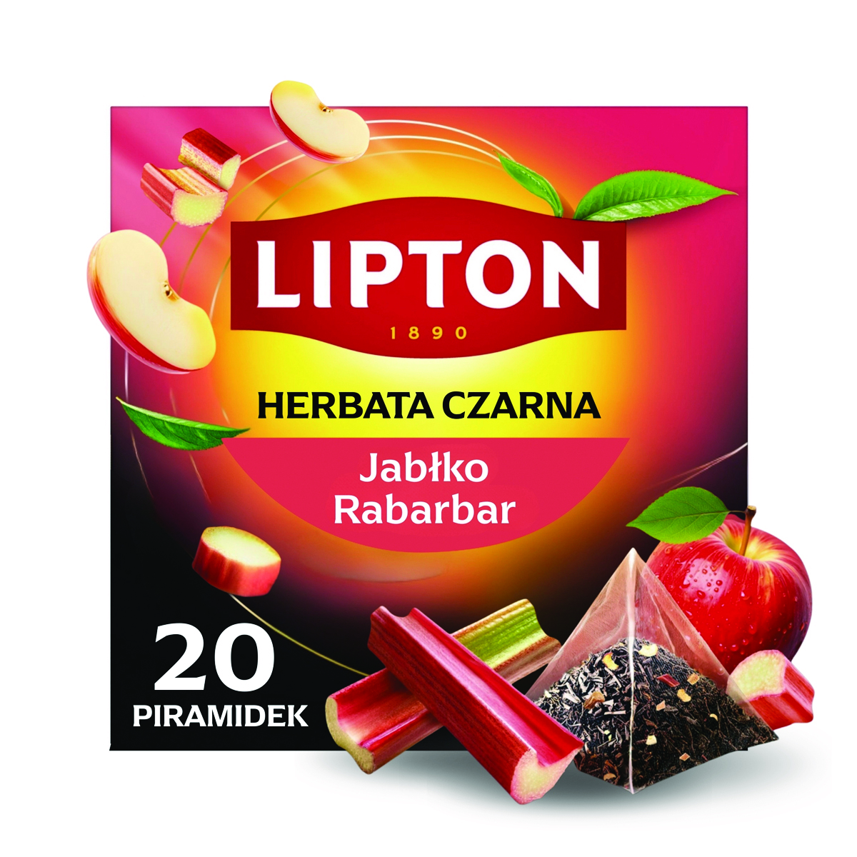 Herbata LIPTON czarna, jabłko i rabarbar, 20 piramidek