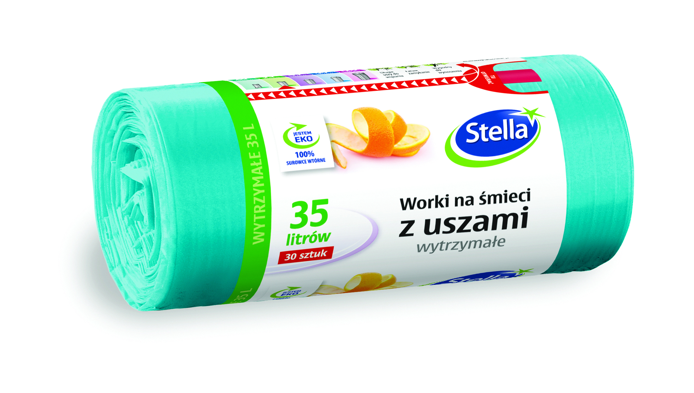 Worki na śmieci Stella, z uszami, 35 l, 30 szt. turkusowe, turkus