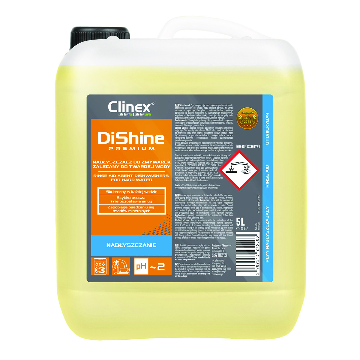 Nabłyszczacz do zmywarek Clinex dishine premium, 5l
