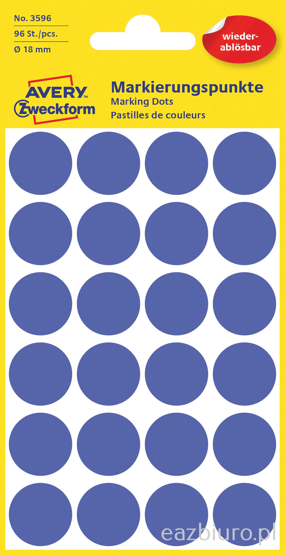 Usuwalne, kolorowe kółka do zaznaczania Avery Zweckform; 96 etyk. op., o18 mm, | eazbiuro.pl | Weź zanim zniknie!