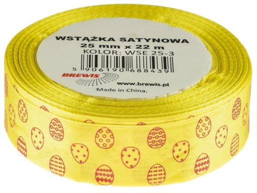 Wstążka satynowa 25 mm x 22 m żółta w pisanki | eazbiuro.pl | Kup z dostawą!