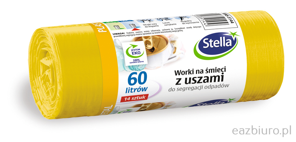 Worki z uszami Stella do segregacji plastiku i metali 60 l zestaw 14 sztuk. | eazbiuro.pl | Skorzystaj z rabatu!