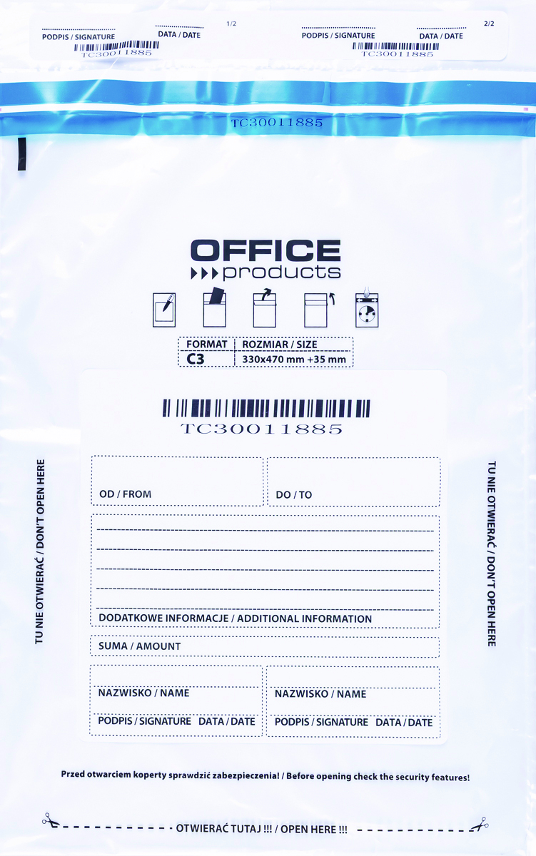 Koperta bezpieczna Office Products, C3, 330x470mm, 50szt., transparentna Koperta bezpieczna Office Products, C3, 330x470mm, 50szt., transparentna