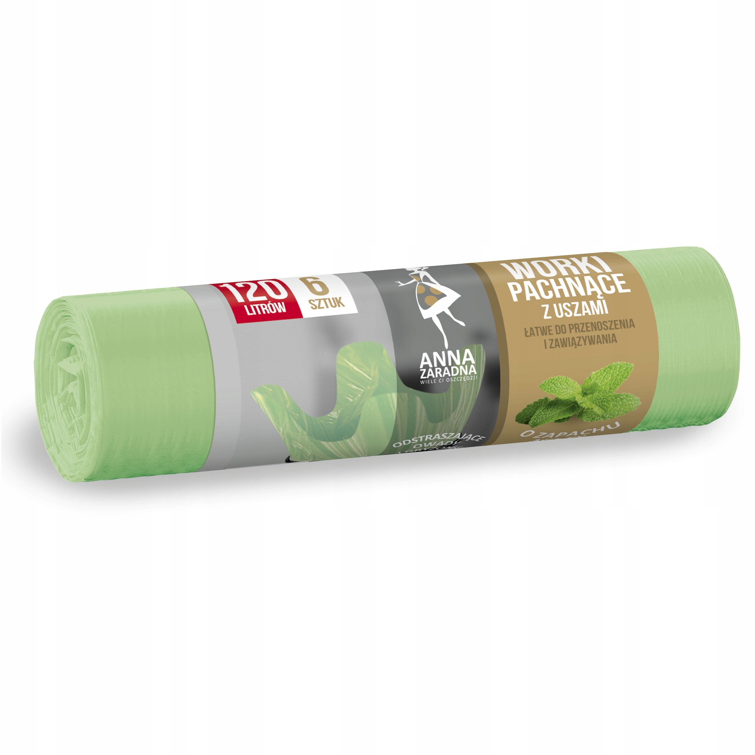 Worki na śmieci z uszami Anna Zaradna, zapach miętowy, 120 l, zestaw 6 sztuk. | eazbiuro.pl | Kliknij i kup!