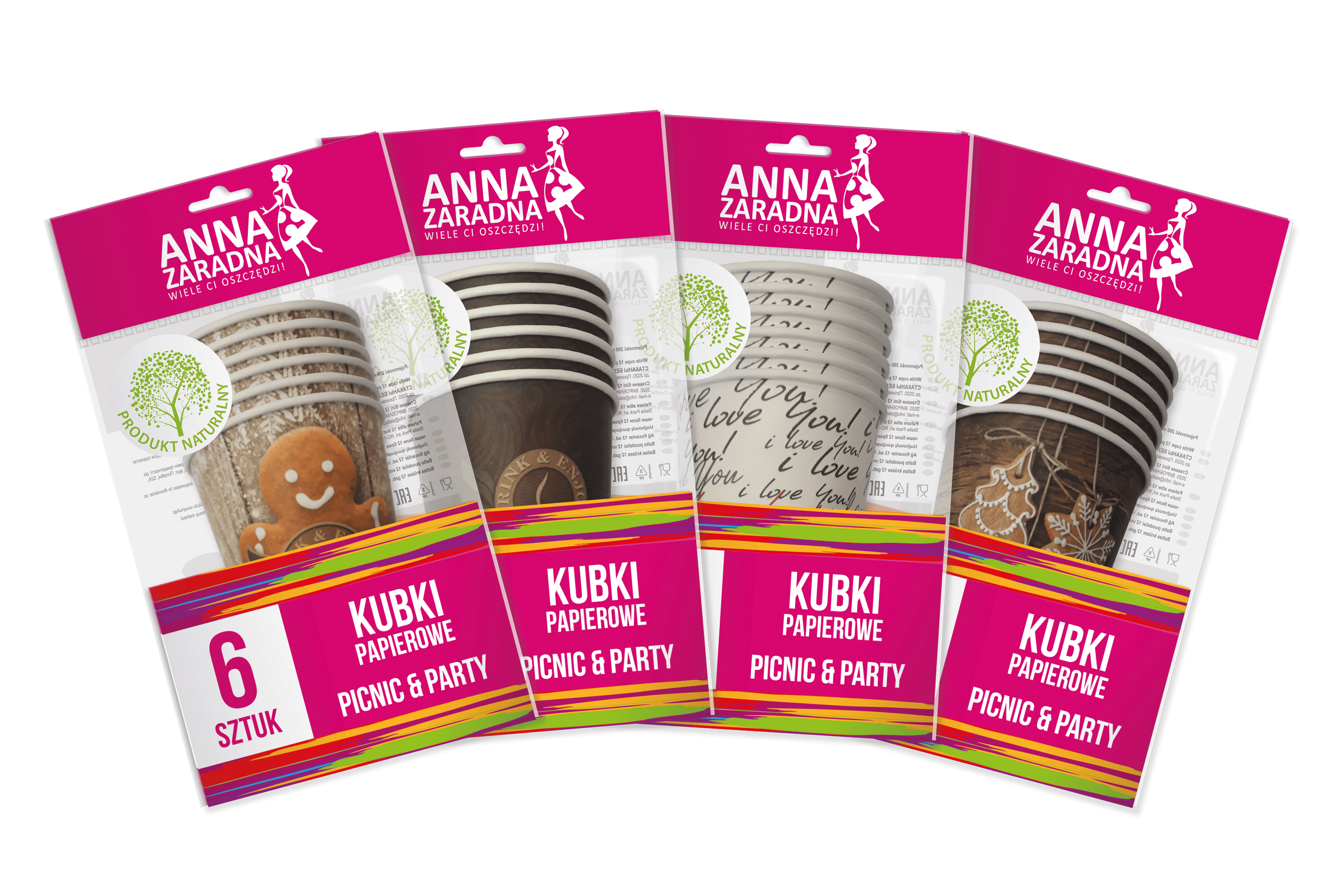 Kubki papierowe 6 sztuk Anna Zaradna