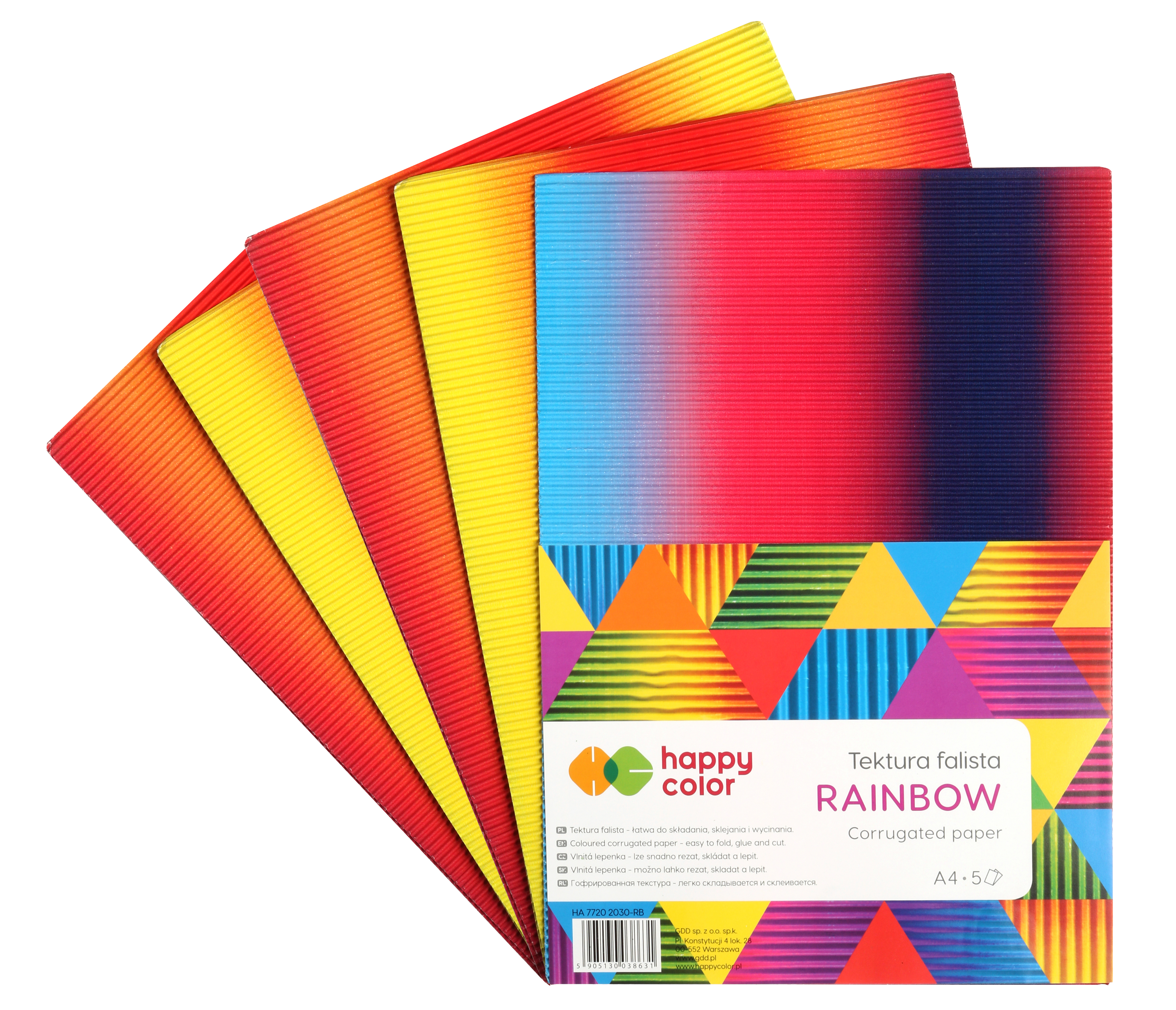 Tektura falista rainbow Happy Color A4 5 szt.