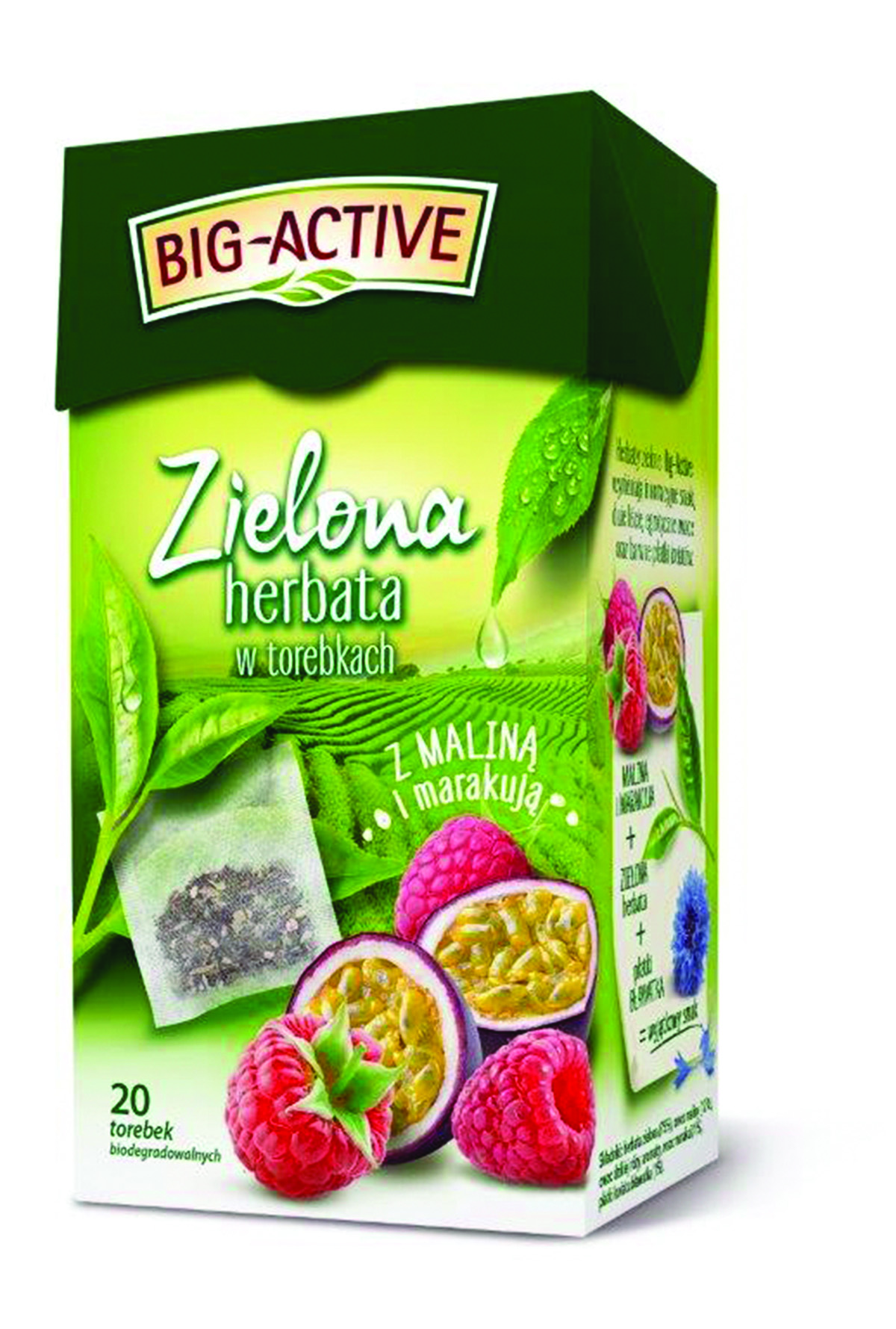 Herbata Big Active zielona z maliną i marakują 20 torebek