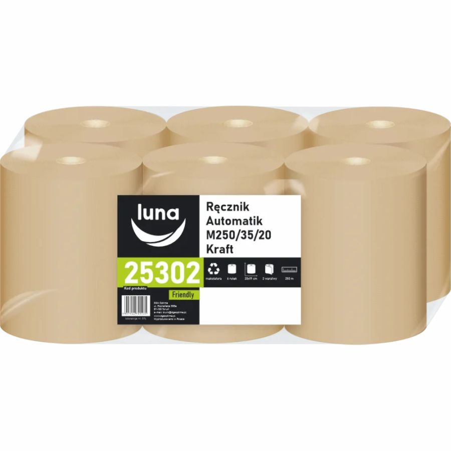 Ręcznik papierowy Luna Automatik M250/39/20 2-warstwowy eco friendly kraft 6 rolek Ręcznik papierowy Luna Automatik M250/39/20 2-warstwowy eco friendly kraft 6 rolek