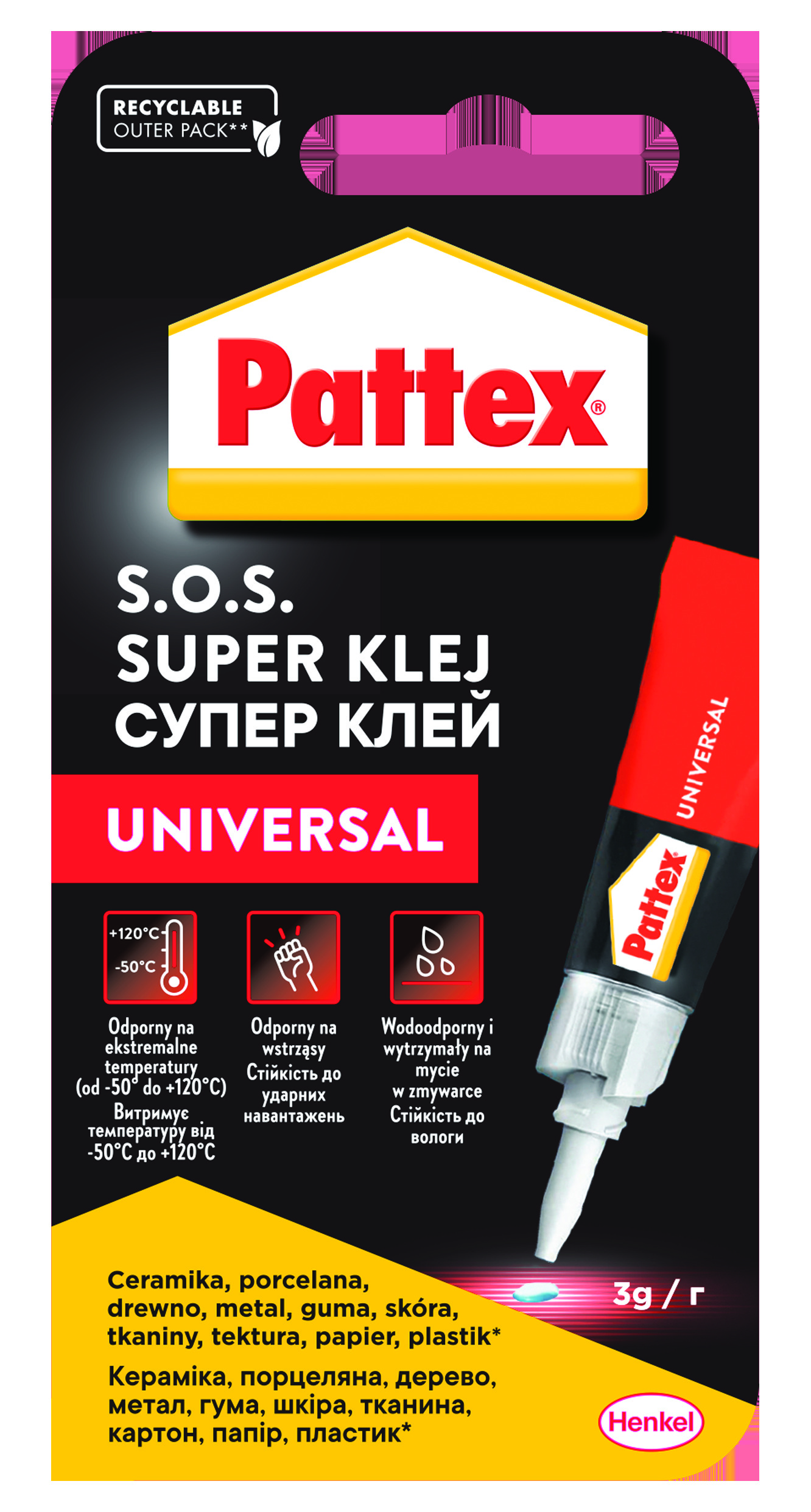Klej uniwersalny SUPER PATTEX S.O.S., Ocean, 3g, transparentny Klej uniwersalny SUPER PATTEX S.O.S., Ocean, 3g, transparentny
