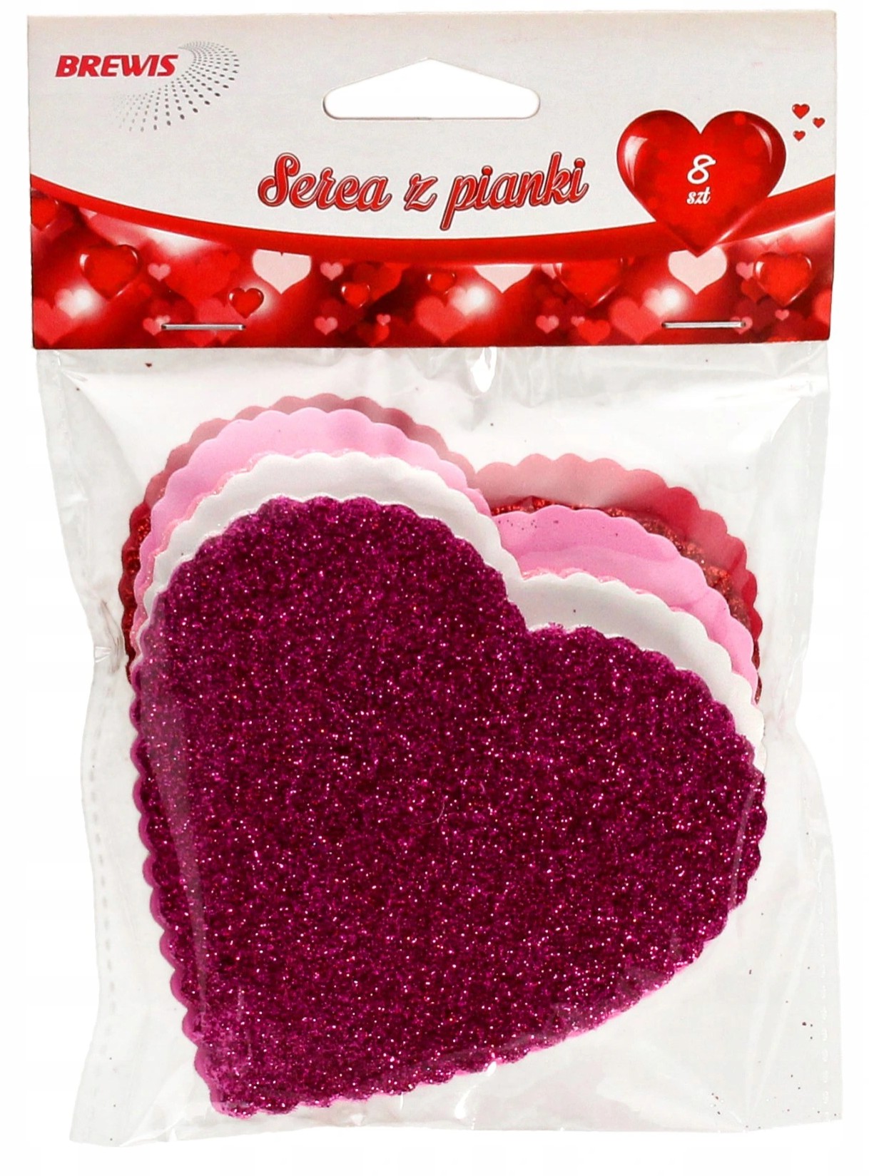 Serca z pianki duże z brokatem zestaw 8 sztuk | eazbiuro.pl | Kliknij i kup!