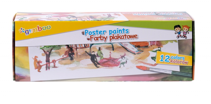 Farby plakatowe GIMBOO, 12x20ml, mix kolorów Farby plakatowe GIMBOO, 12x20ml, mix kolorów
